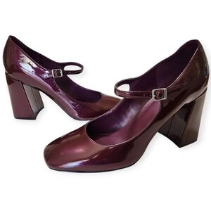 Marc Fisher Charin Burgundy Academia Goth Punk Mary Jane Block Heels Size 10M